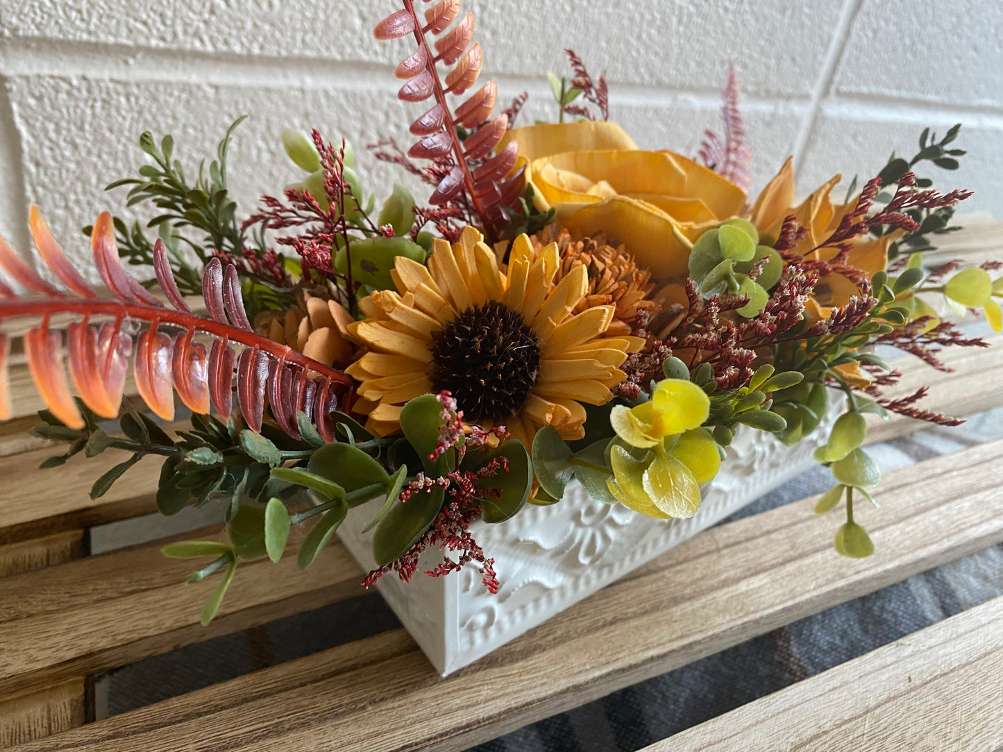 Fall Florals in Vintage White Tin