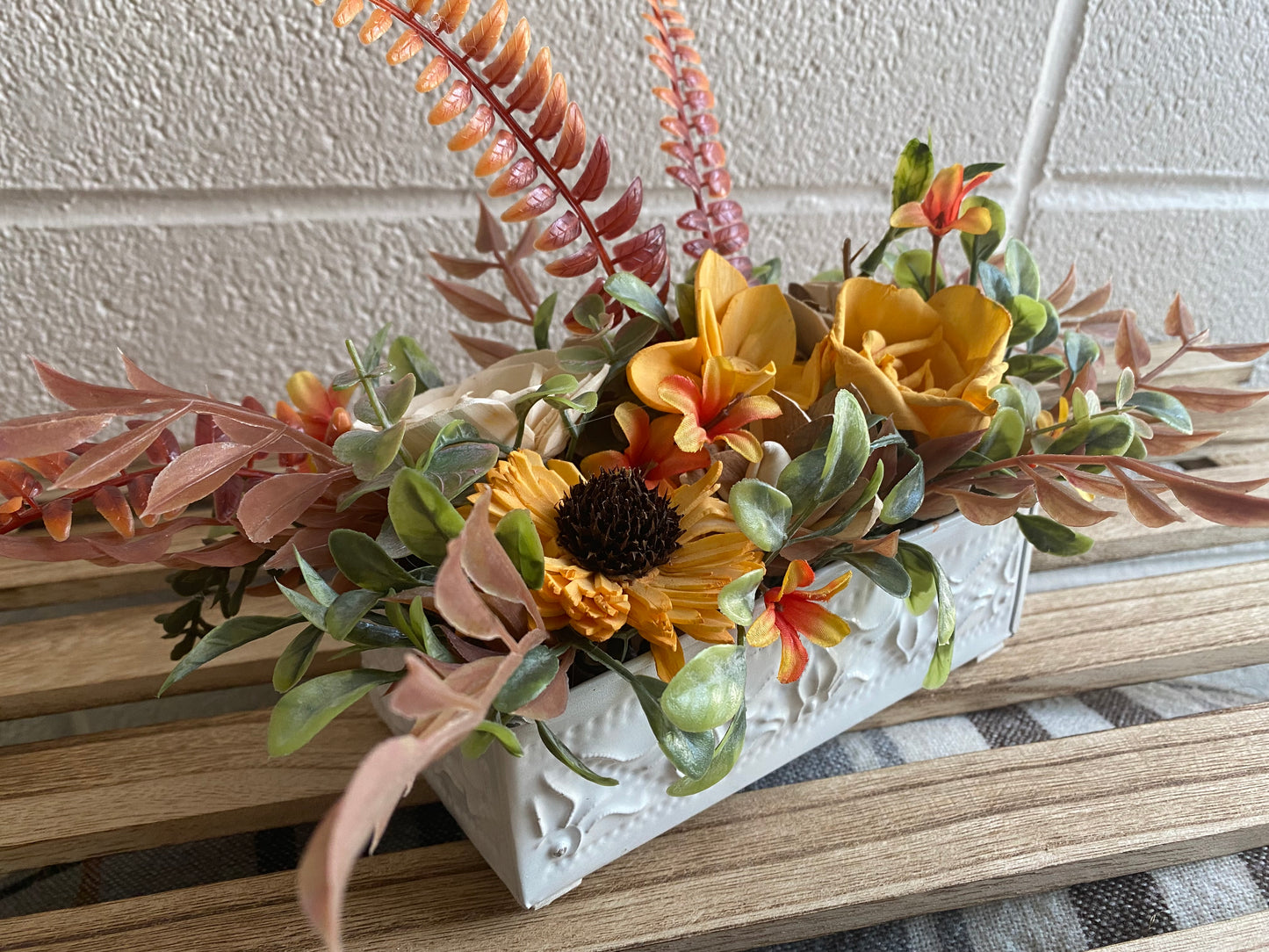 Fall Florals in Vintage White Tin