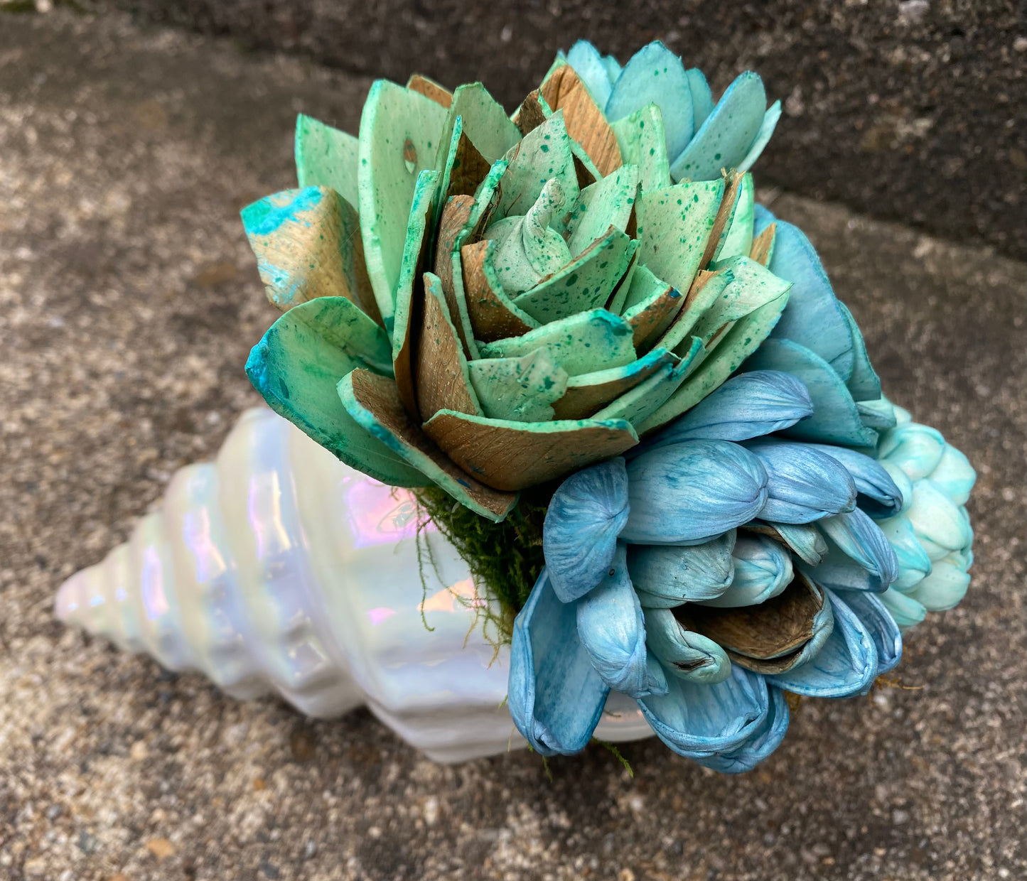 “Seafoam Dreams” Wood Flower Succulent Arrangement