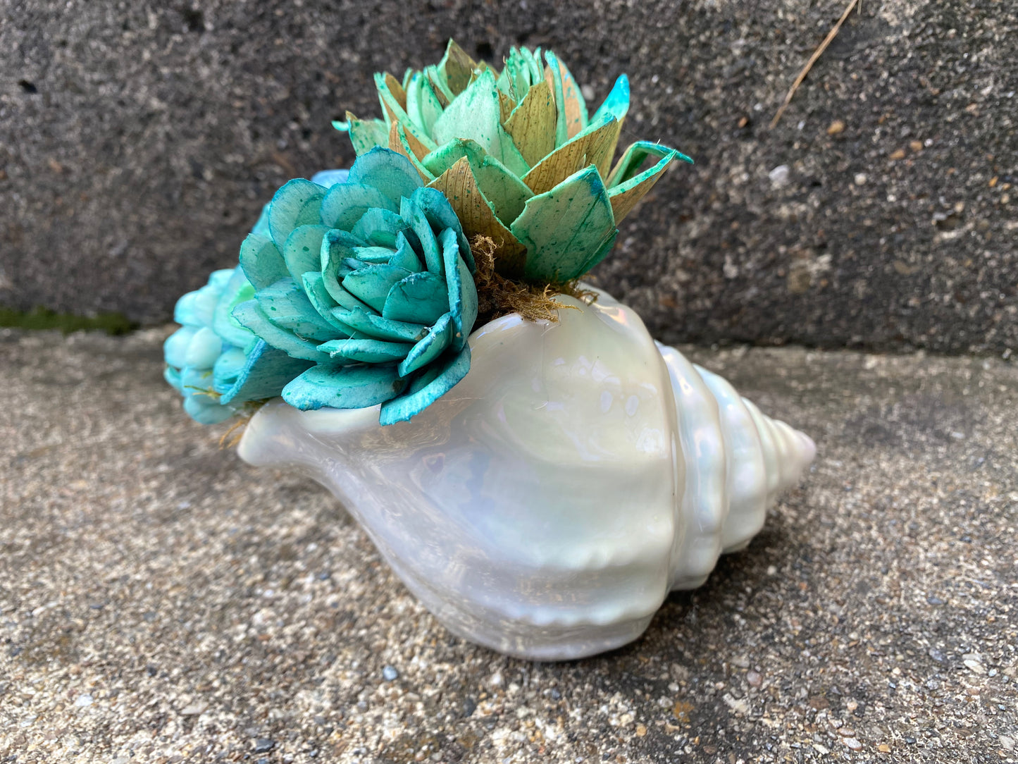 “Seafoam Dreams” Wood Flower Succulent Arrangement