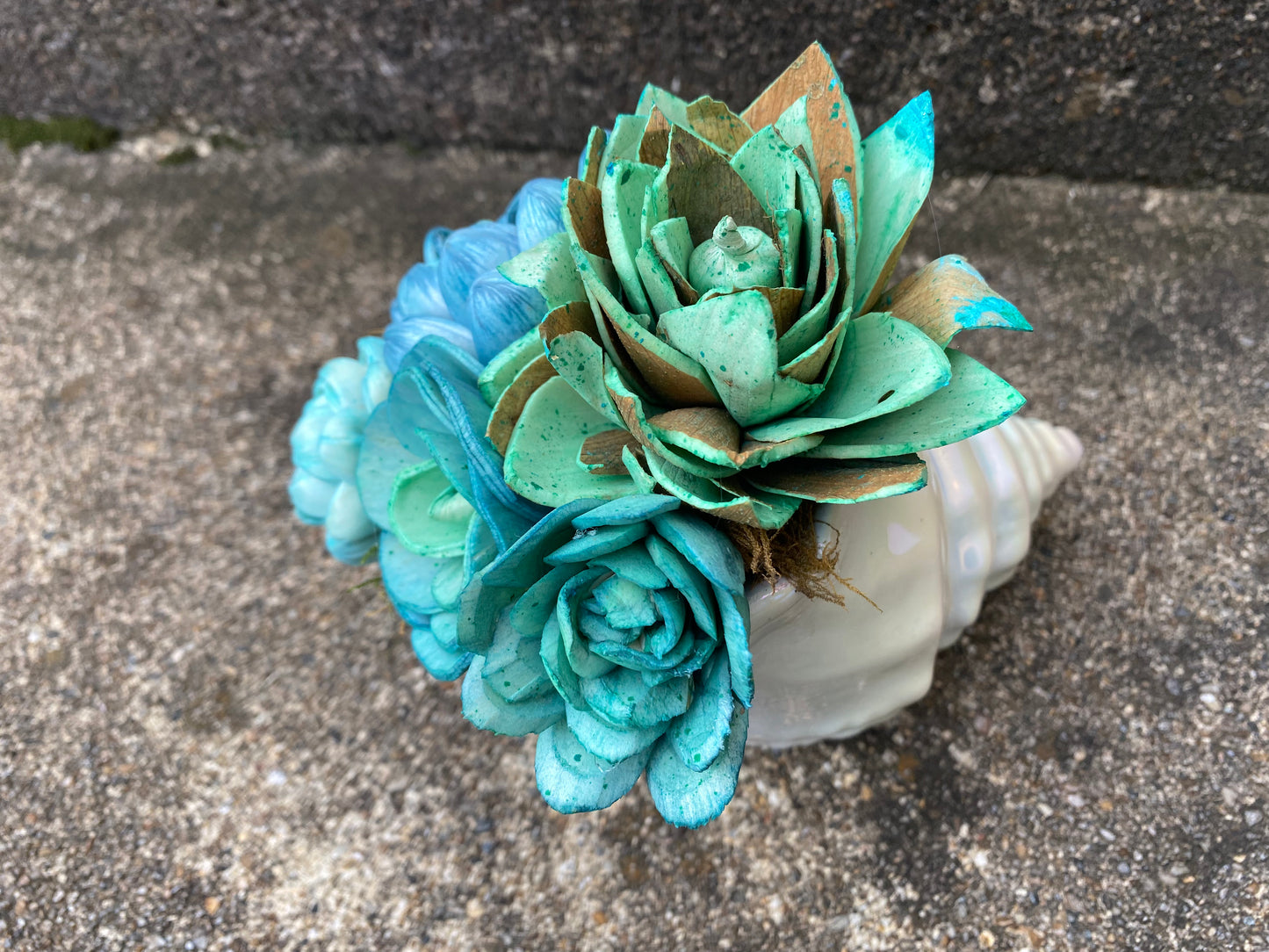 “Seafoam Dreams” Wood Flower Succulent Arrangement